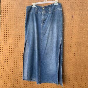 Canyon River Blues Denim Jean Maxi Skirt Slit Full Length Y2K 90s Western Boho